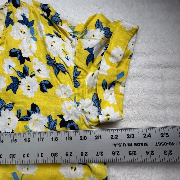 Charter Club Womens Yellow Floral Linen Tie-Front Blouse Top Large Short Sleeve - Picture 7 of 8